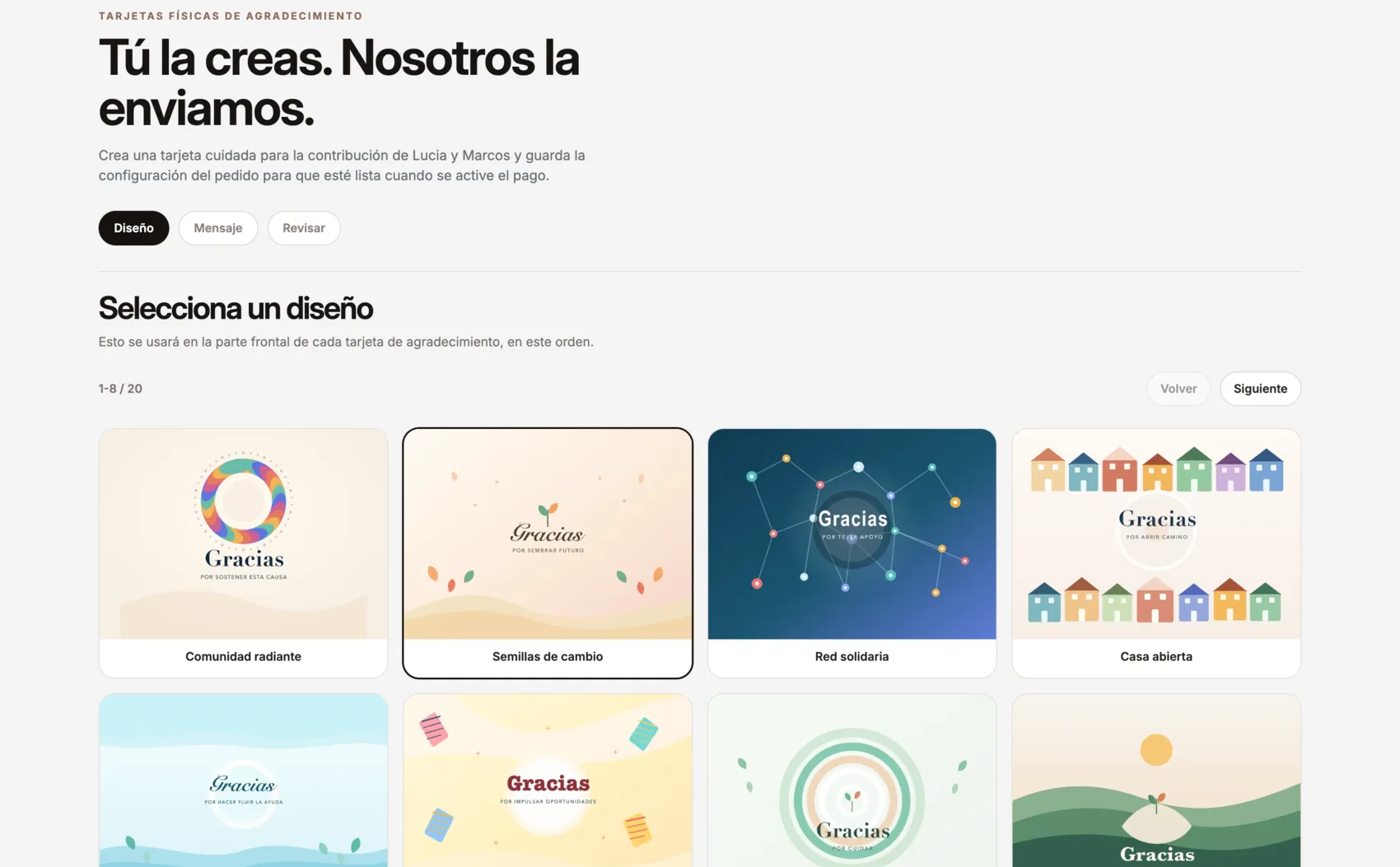 Donaya thank-you card design system with multiple donor follow-up templates.
