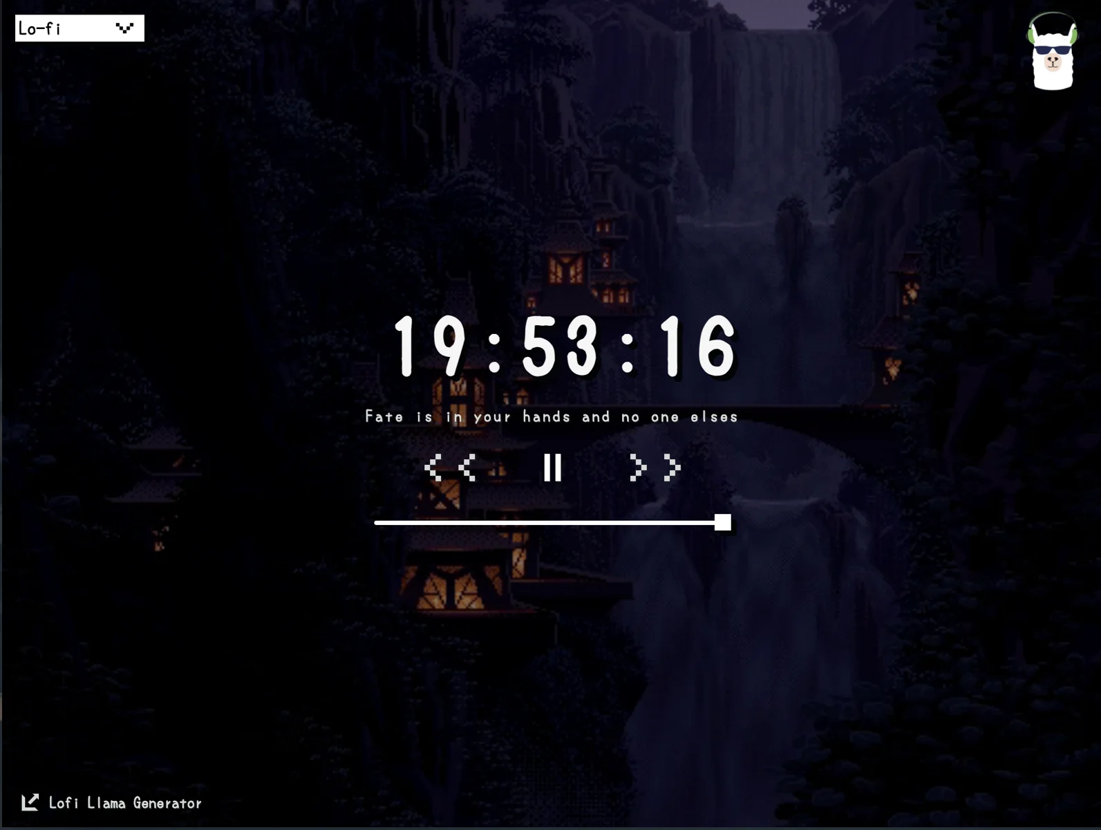 Lofillama waterfall music player interface.