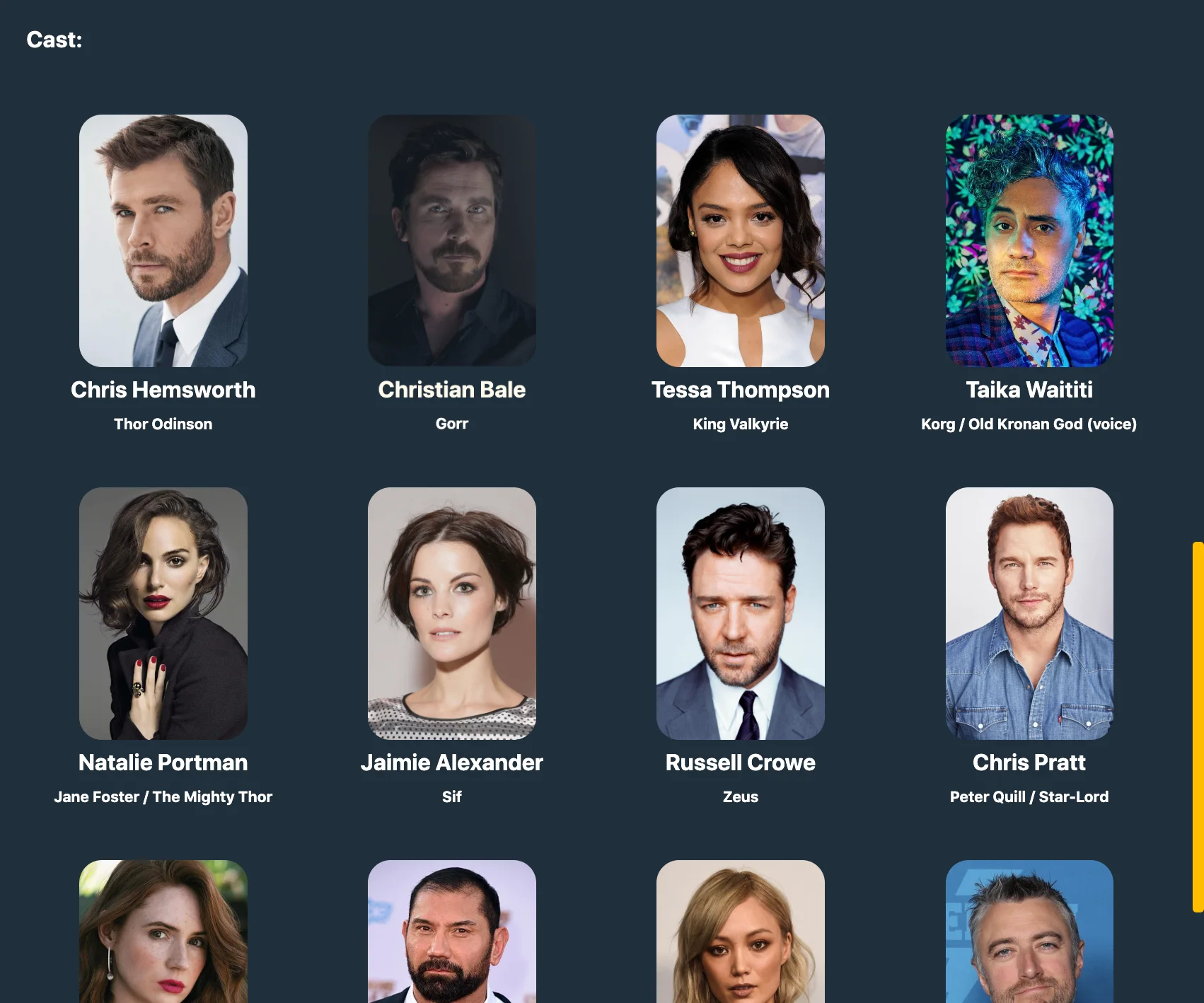 Movifinder cast grid.