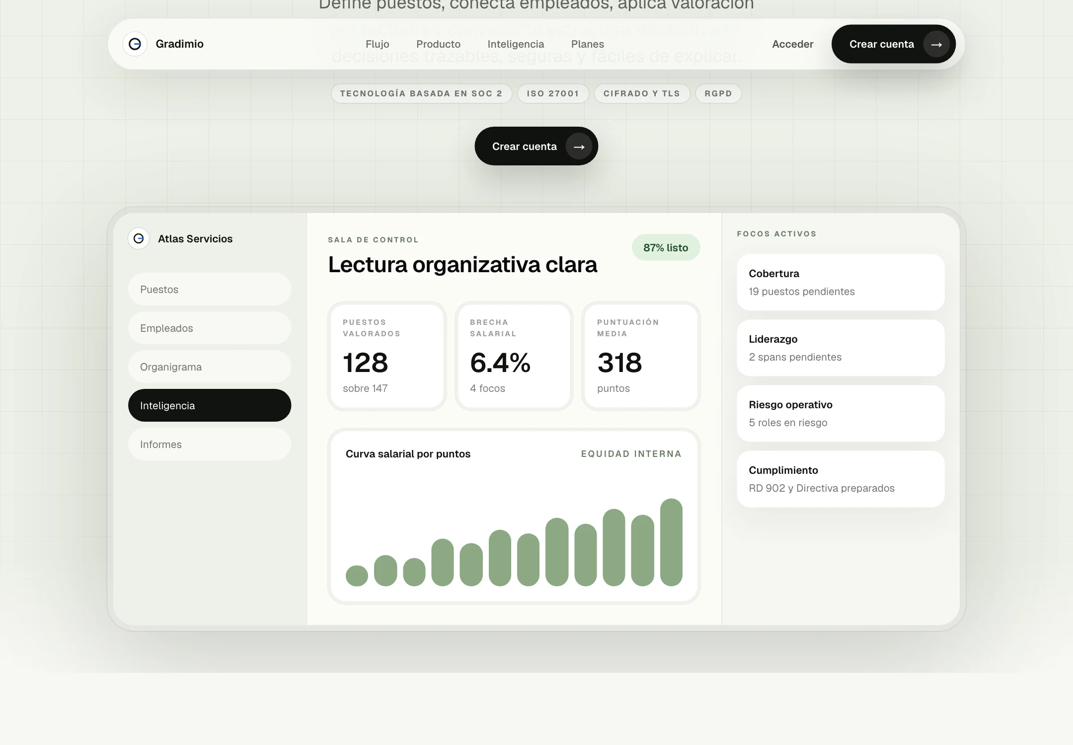gradimio: dashboard preview on the public site