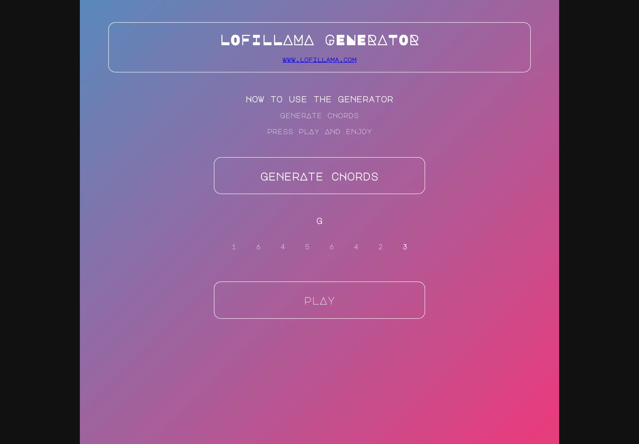 Lofillama Generator website captured from its current live design