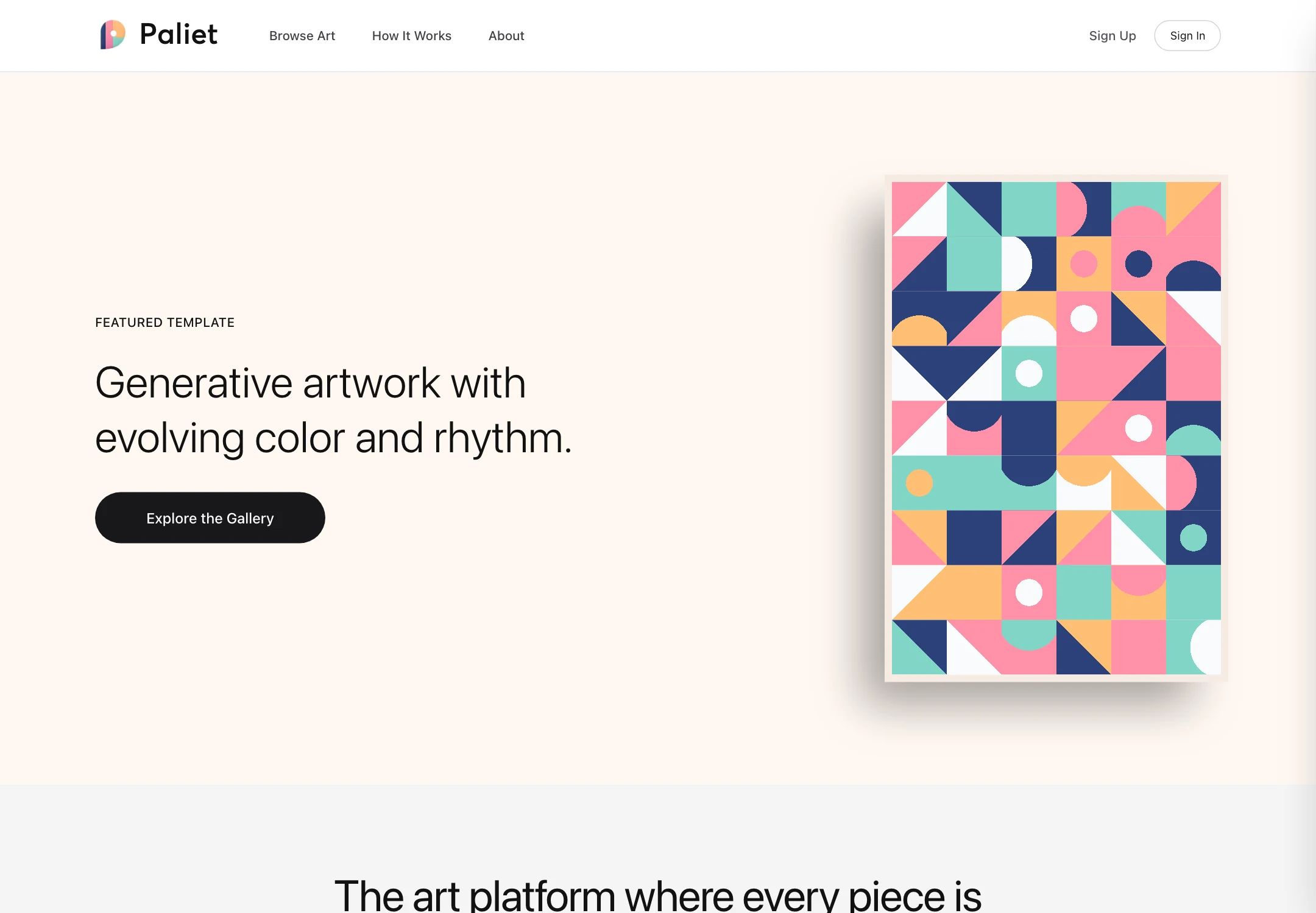 Paliet website captured from its current live design